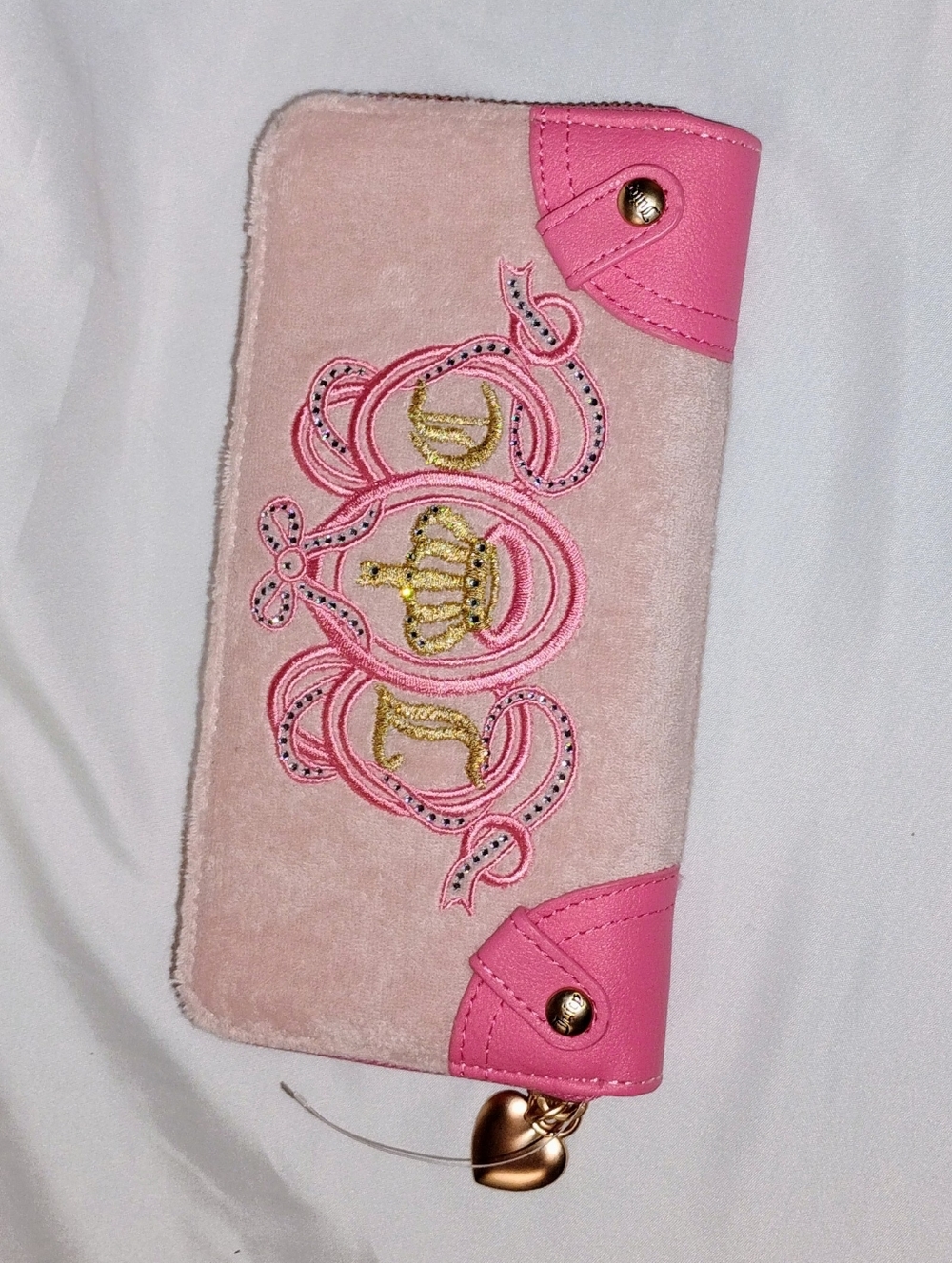 Juicy Couture Pink Velvet Wallet with Gold Crown Embroidery
